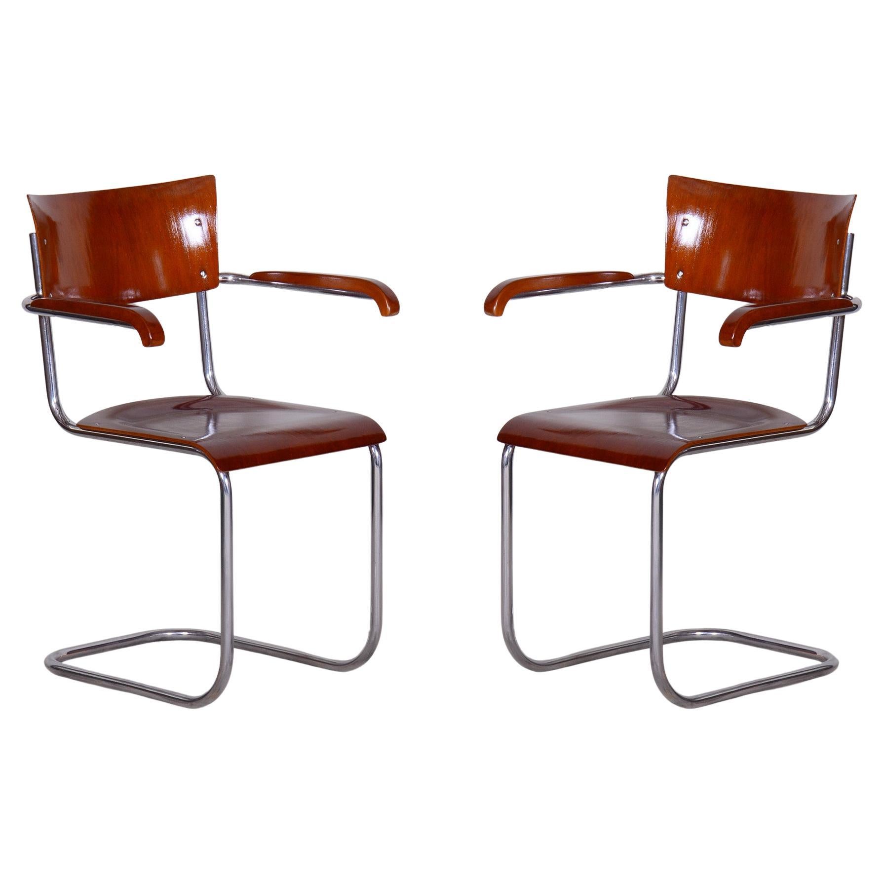 Set of Bauhaus Armchairs, Mart Stam, Beech Plywood, Restored, Germany, 1930s For Sale