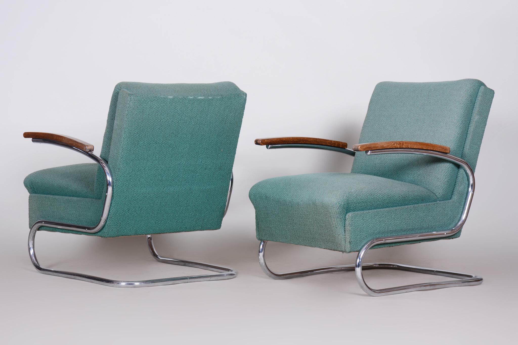 Set of Bauhaus Tubular Chrome Armchairs by Mücke Melder, Original Fabric, 1930s 5