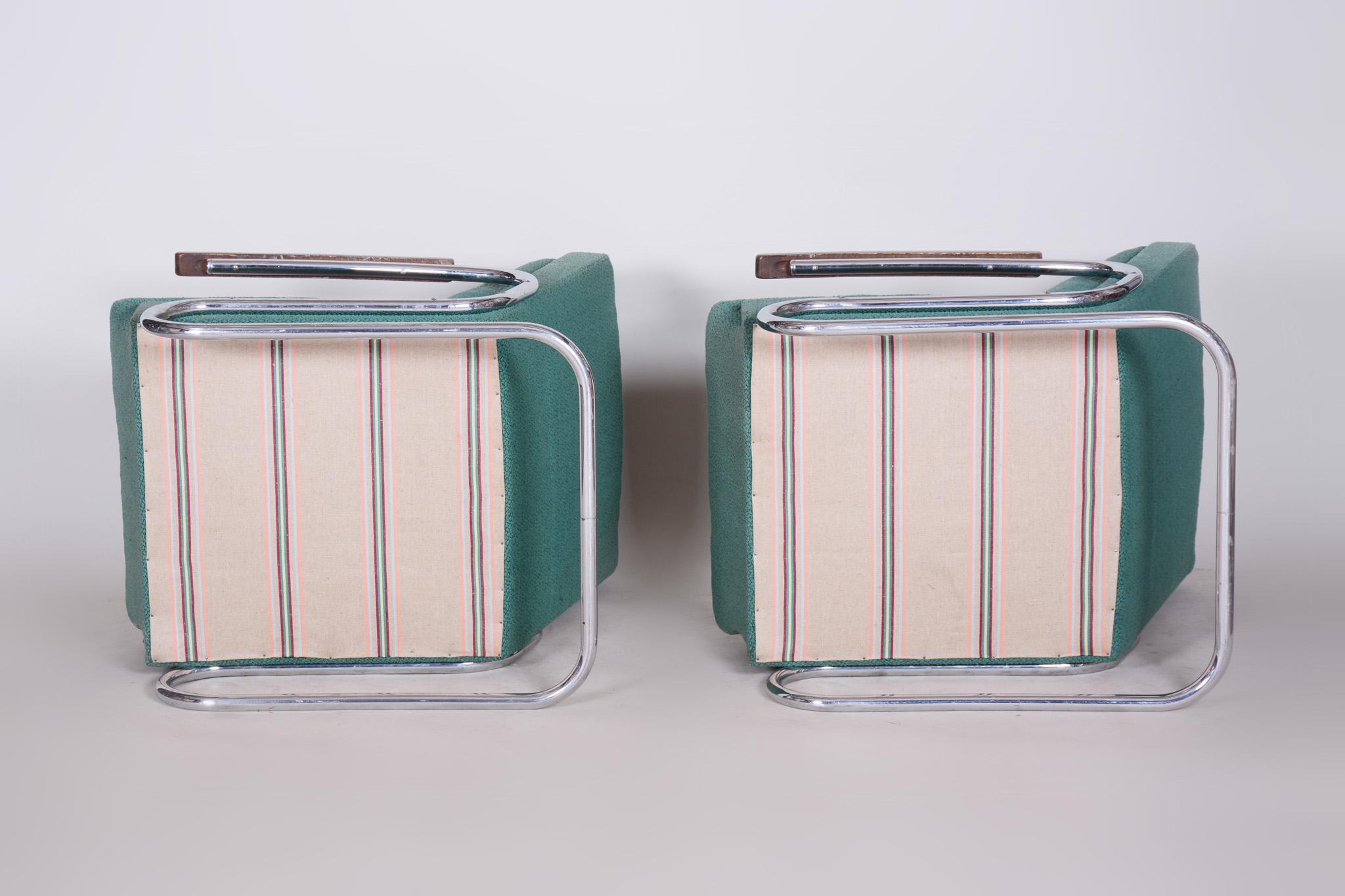 Set of Bauhaus Tubular Chrome Armchairs by Mücke Melder, Original Fabric, 1930s 7