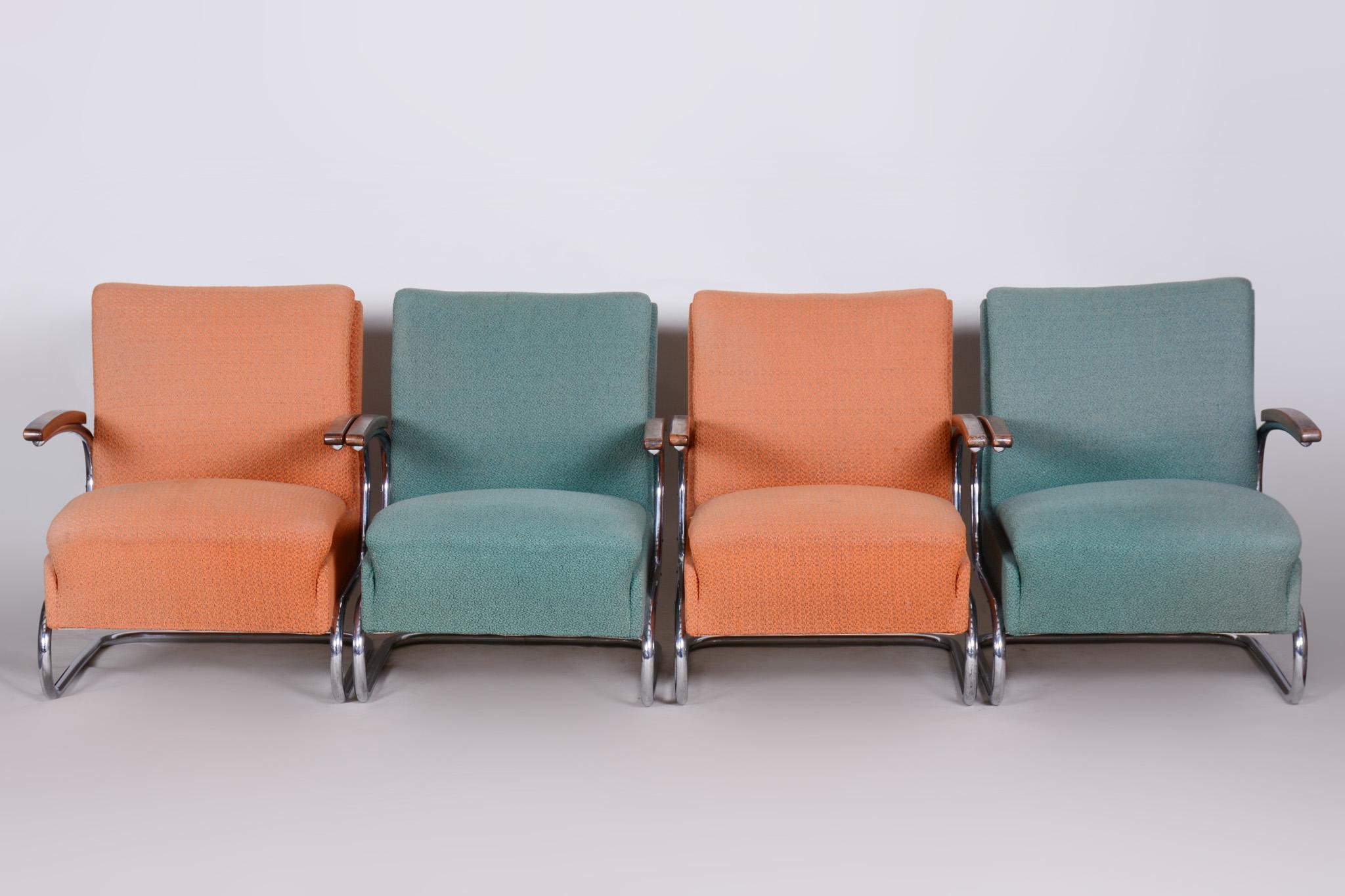 Set of Bauhaus Tubular Chrome Armchairs by Mücke Melder, Original Fabric, 1930s 13