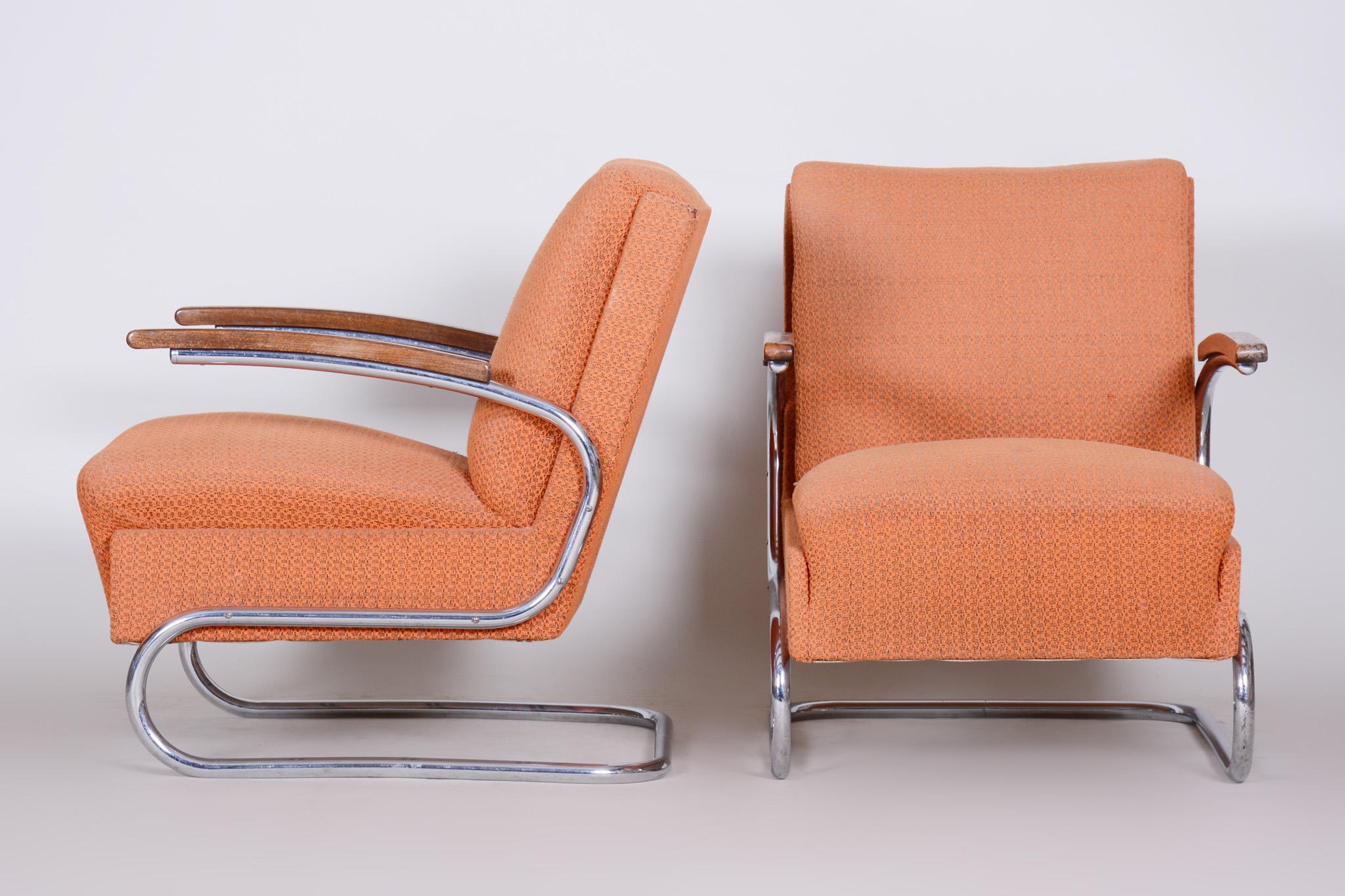 Set of Bauhaus Tubular Chrome Armchairs by Mücke Melder, Original Fabric, 1930s 15