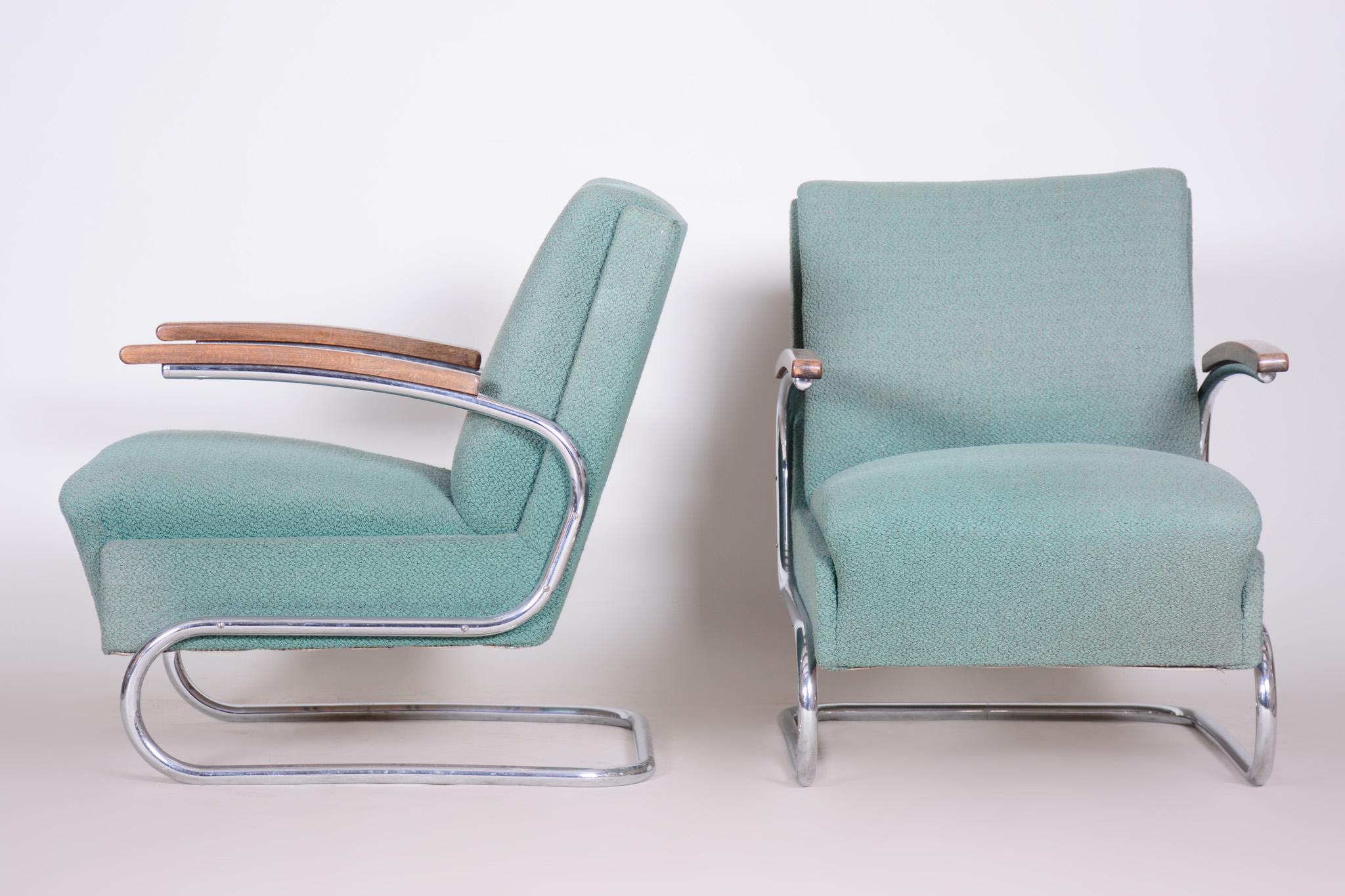 Set of Bauhaus Tubular Chrome Armchairs by Mücke Melder, Original Fabric, 1930s 1