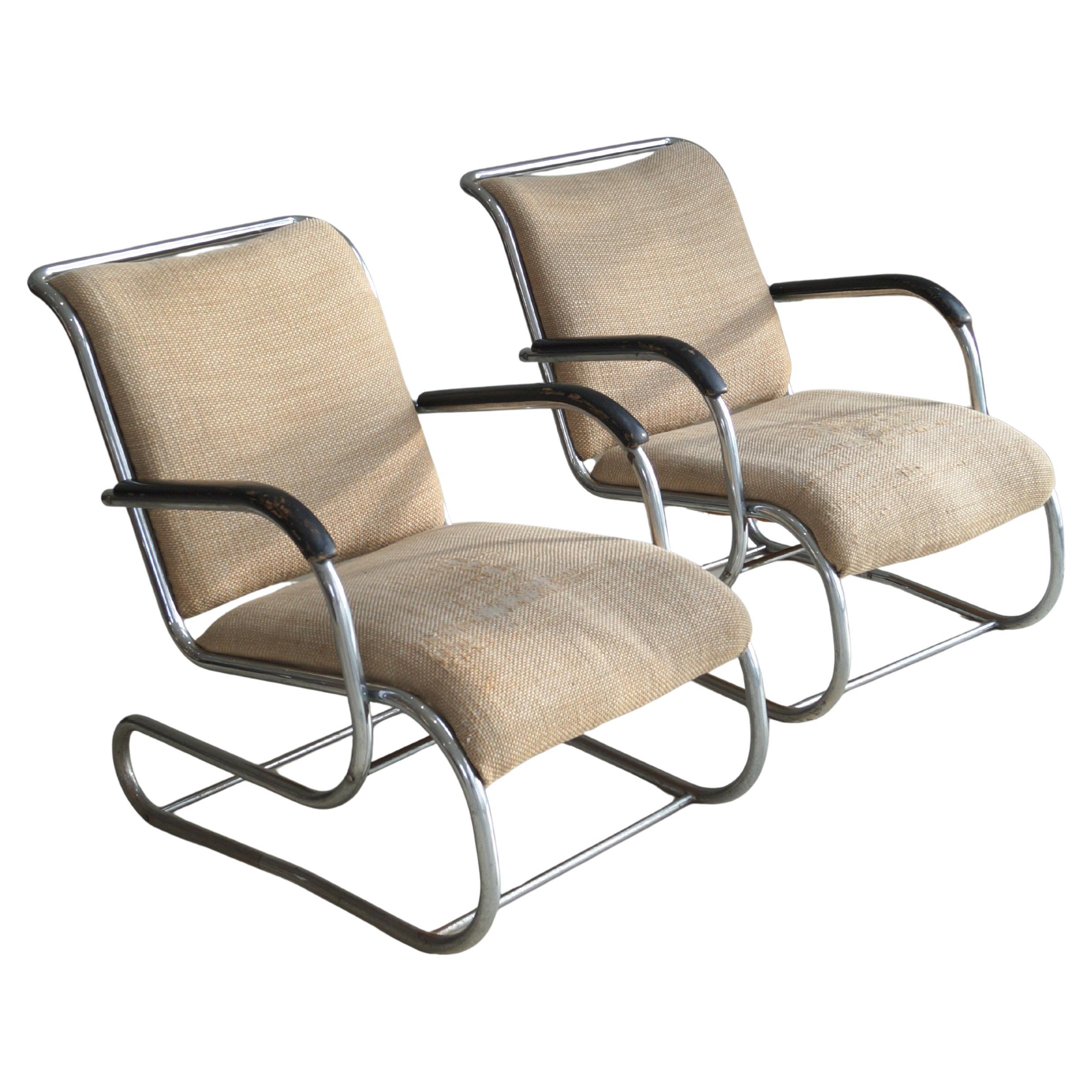 Conjunto de tumbonas No.55 de acero tubular Bauhaus de Paul Schuitema para D3, años 30