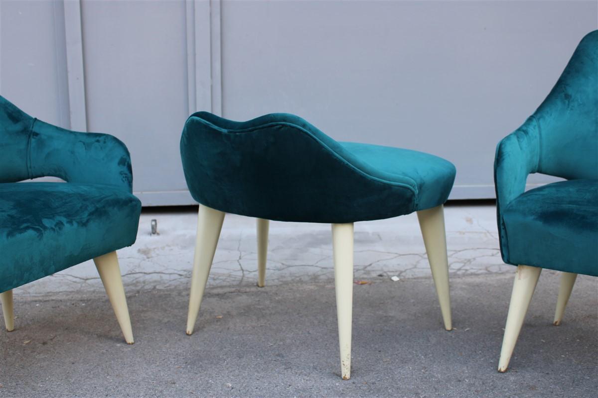 Set of Bedroom Armchairs the 1950s Italian Design Green Velvet Feet Lacquered 2