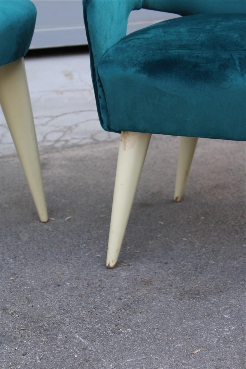 Set of Bedroom Armchairs the 1950s Italian Design Green Velvet Feet Lacquered 3