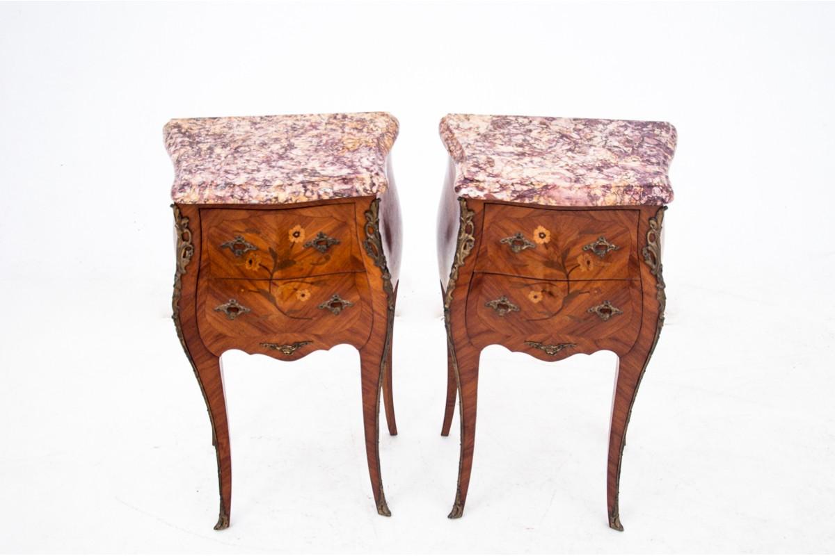 Set of bedside tables with marble tops, France, circa 1920. For Sale 5