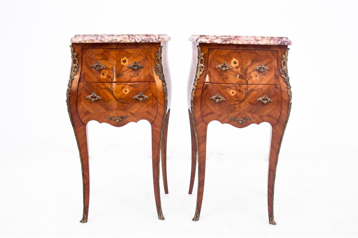 Set of bedside tables with marble tops, France, circa 1920. For Sale 6