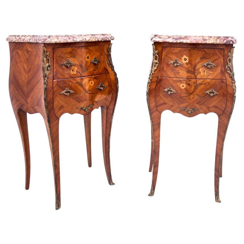 Set of bedside tables with marble tops, France, circa 1920.