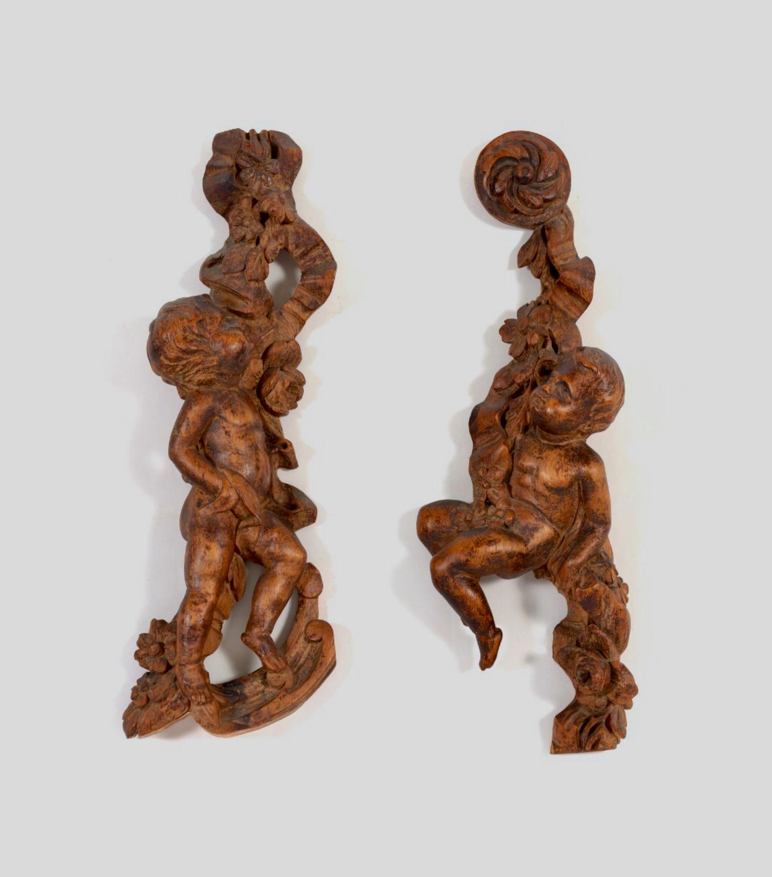 Set  Boiserie Trophy Decoration Fragments or Appliques of Cherubs  9