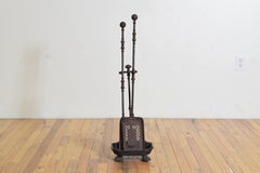 Set of Belgian Cast Iron Fireplace Tools and Stand, early 20th century