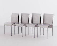 Set of Belgian postmodern minimalist aluminium dining chairs