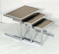 Set of Belgo Chrom Stacking or Nesting Tables of Chrome and Brass from Belgium