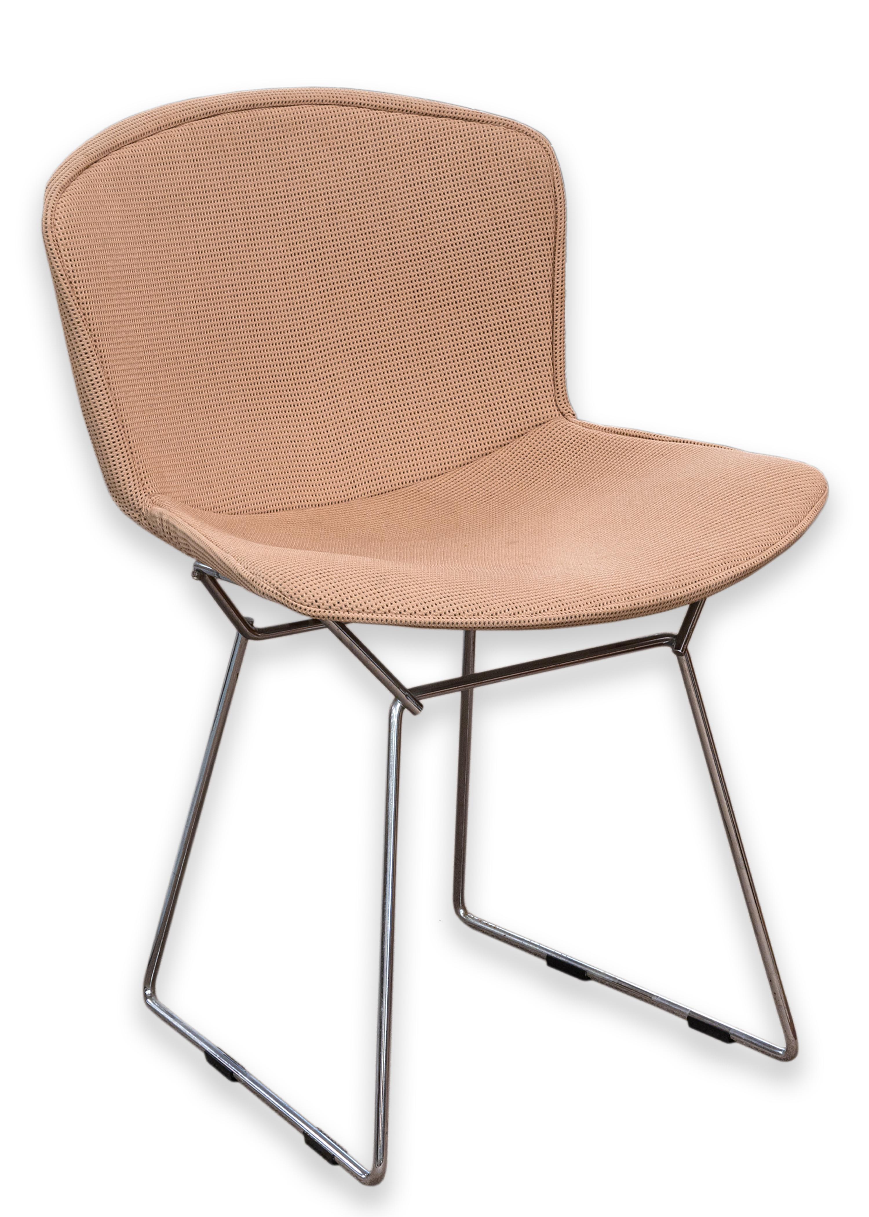 Mid-Century Modern Set of Bertoia for Knoll Vintage Dining Chairs w Beige Alexander Girard Fabric