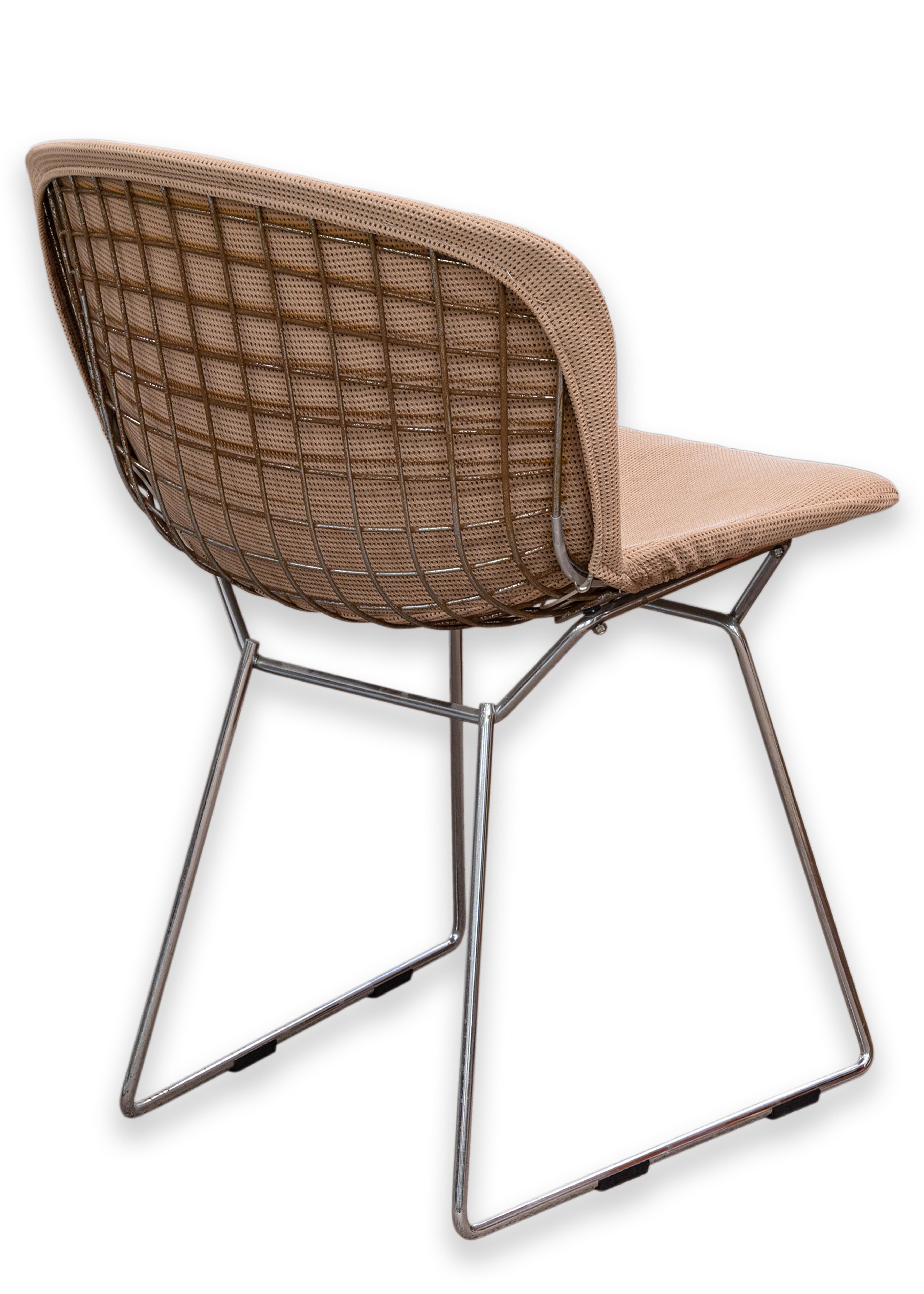 American Set of Bertoia for Knoll Vintage Dining Chairs w Beige Alexander Girard Fabric