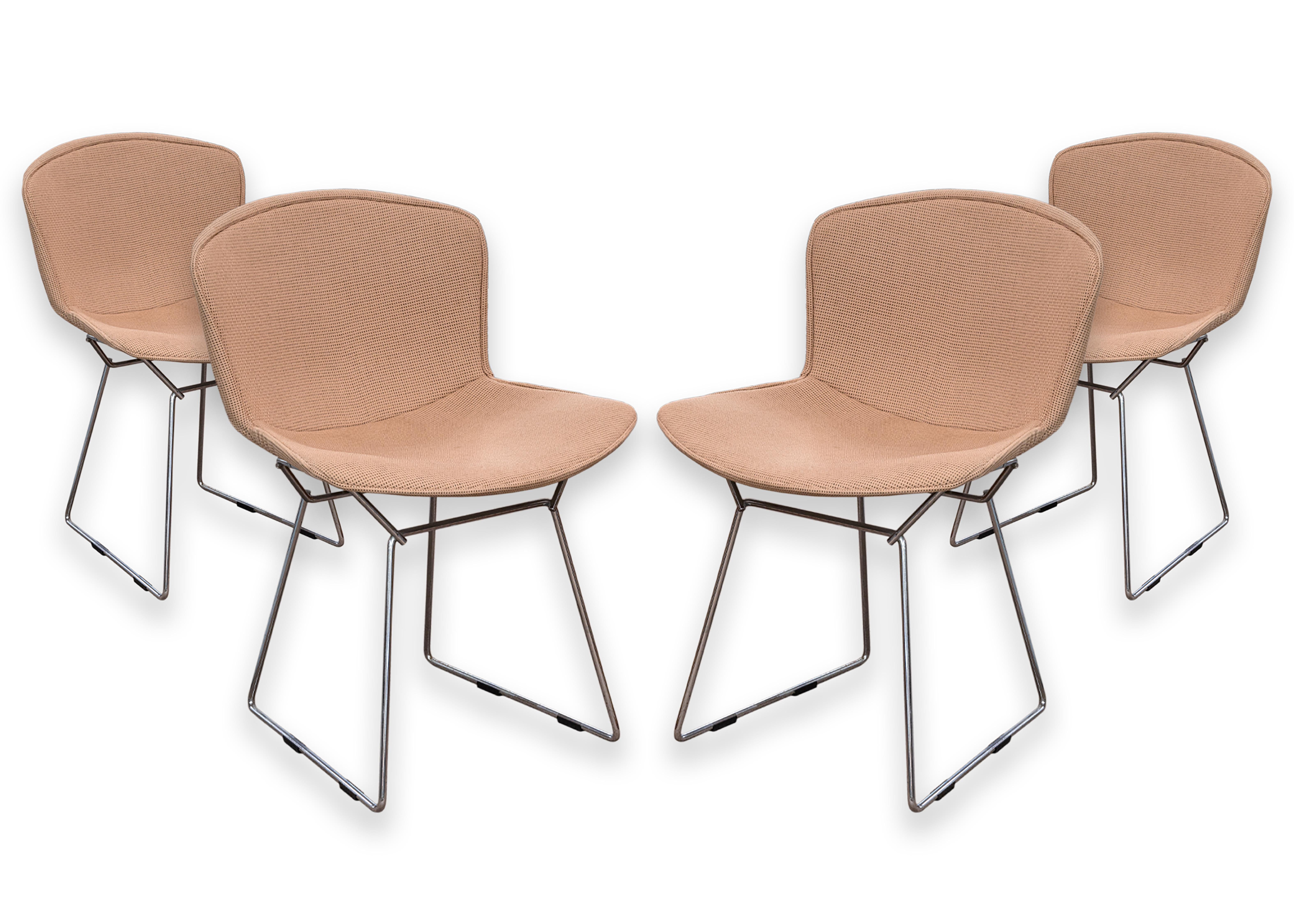 20th Century Set of Bertoia for Knoll Vintage Dining Chairs w Beige Alexander Girard Fabric