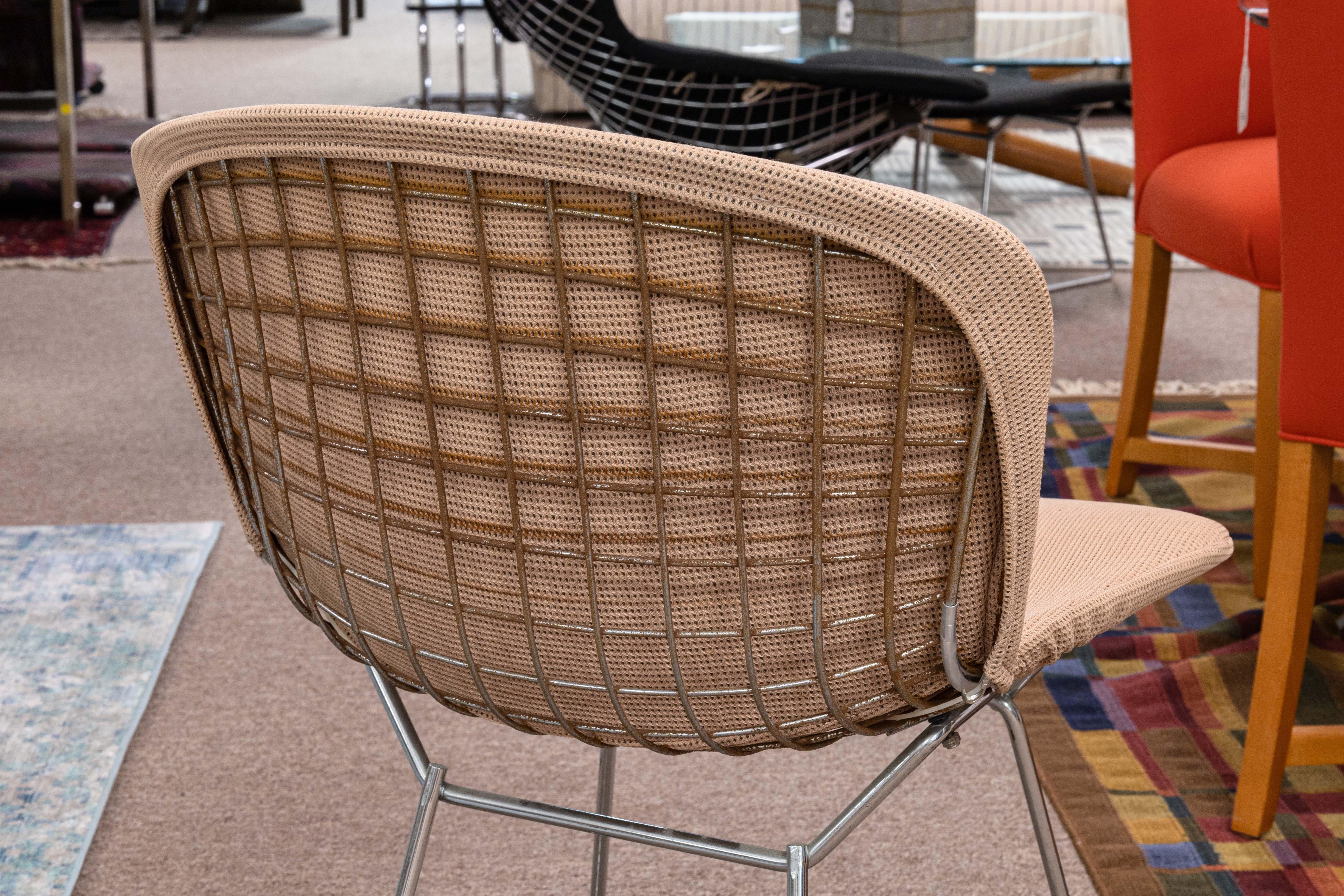 Set of Bertoia for Knoll Vintage Dining Chairs w Beige Alexander Girard Fabric 2