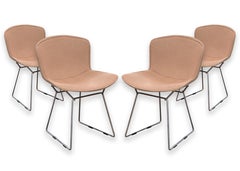 Set of Bertoia for Knoll Vintage Dining Chairs w Beige Alexander Girard Fabric