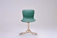 Set of 4 Bespoke Sand Cast Brass Chairs in Emeraude Leather, by P. Tendercool