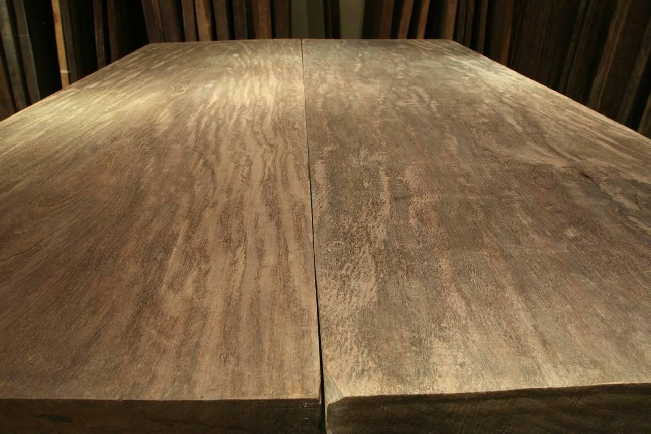 Set of Bespoke Two Joint Slabs Antique Reclaimed Hardwood, Dining Table & Bench For Sale 2