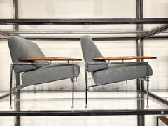 Set of "Beto" Armchairs in Metal, Wood & Boucle, Sergio Rodrigues, 1958