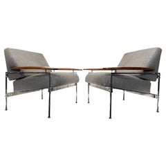 Set of "Beto" Armchairs in Metal, Wood & Boucle, Sergio Rodrigues, 1958