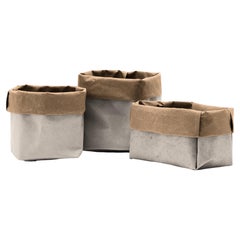 Conjunto de tres cestas bicolores de cuero regenerado «IOLE», de Limac Design