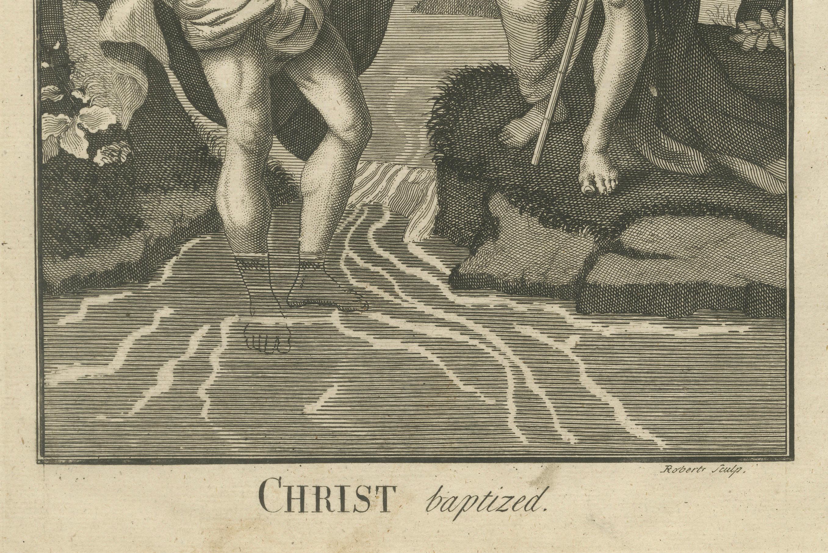 Biblischer Kupferstichsatz - Anbetung, Flucht nach Ägypten und Taufe Christi, 1735 im Zustand „Gut“ im Angebot in Langweer, NL