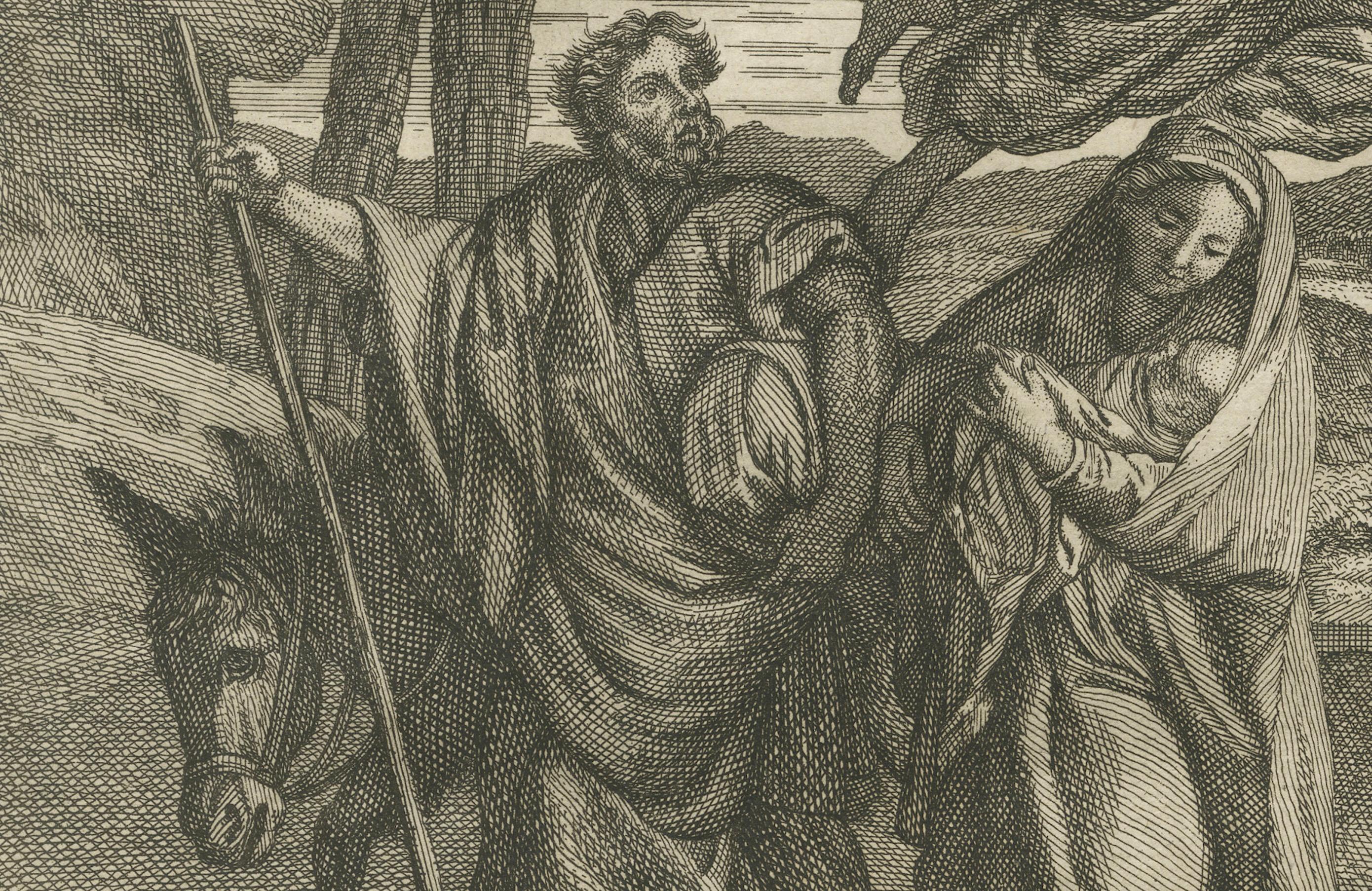 Biblischer Kupferstichsatz - Anbetung, Flucht nach Ägypten und Taufe Christi, 1735 im Angebot 1