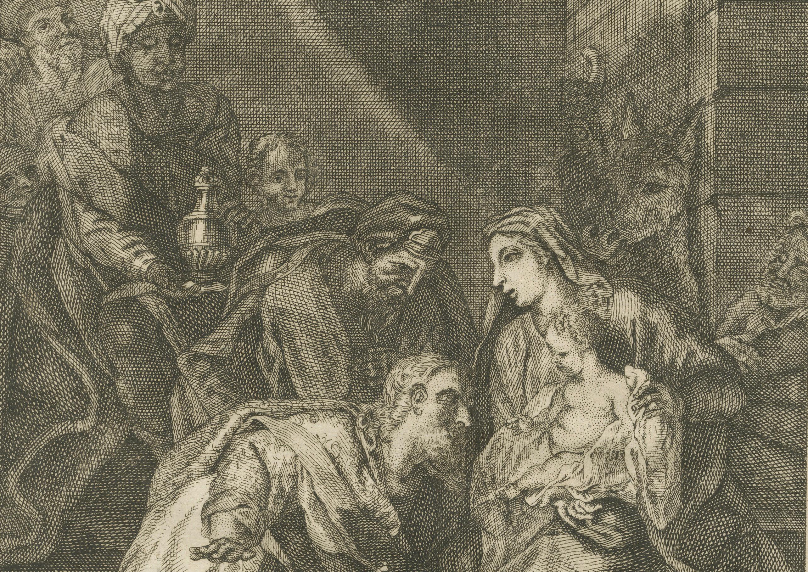 Biblischer Kupferstichsatz - Anbetung, Flucht nach Ägypten und Taufe Christi, 1735 im Angebot 2