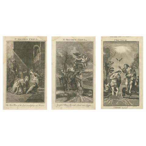 Set of Biblical Engravings – Adoration, Flight to Egypt & Christ’s Baptism, 1735