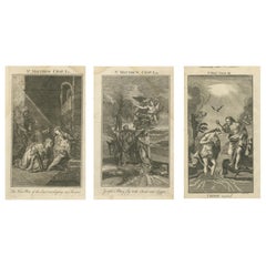 Biblischer Kupferstichsatz - Anbetung, Flucht nach Ägypten und Taufe Christi, 1735
