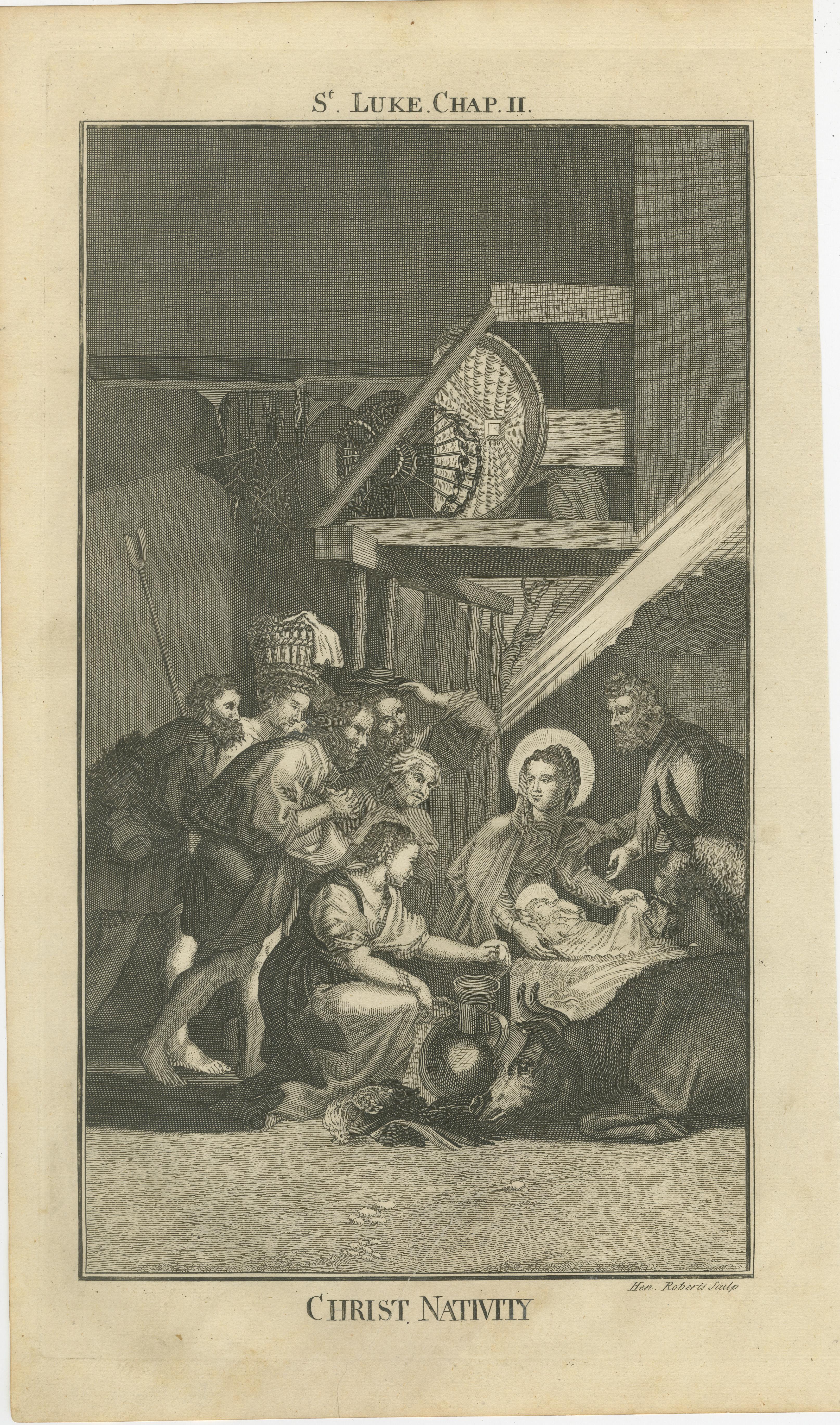 Satz von 3 biblischen Gravuren - Geburt, Lukas der Evangelist & Verkündigung

Dieser Satz von drei antiken Stichen aus dem Jahr 1735 zeigt Schlüsselmomente aus dem Lukasevangelium in wunderschön detaillierten Kupferstichen. Jeder Druck fängt ein