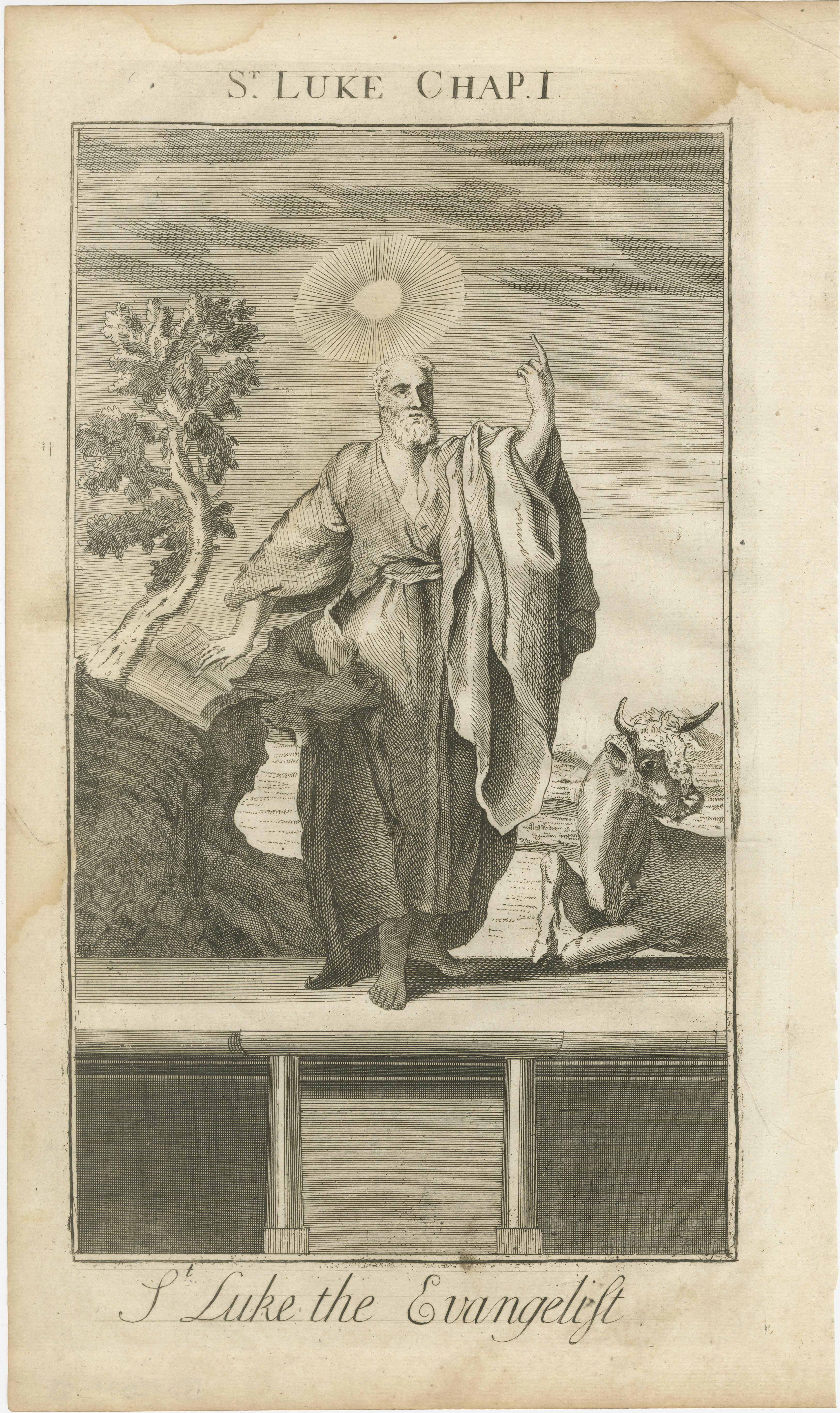 Satz biblischer Stiche - Geburt Christi, Lukas der Evangelist und Verkündigung, um 1735 (Englisch) im Angebot