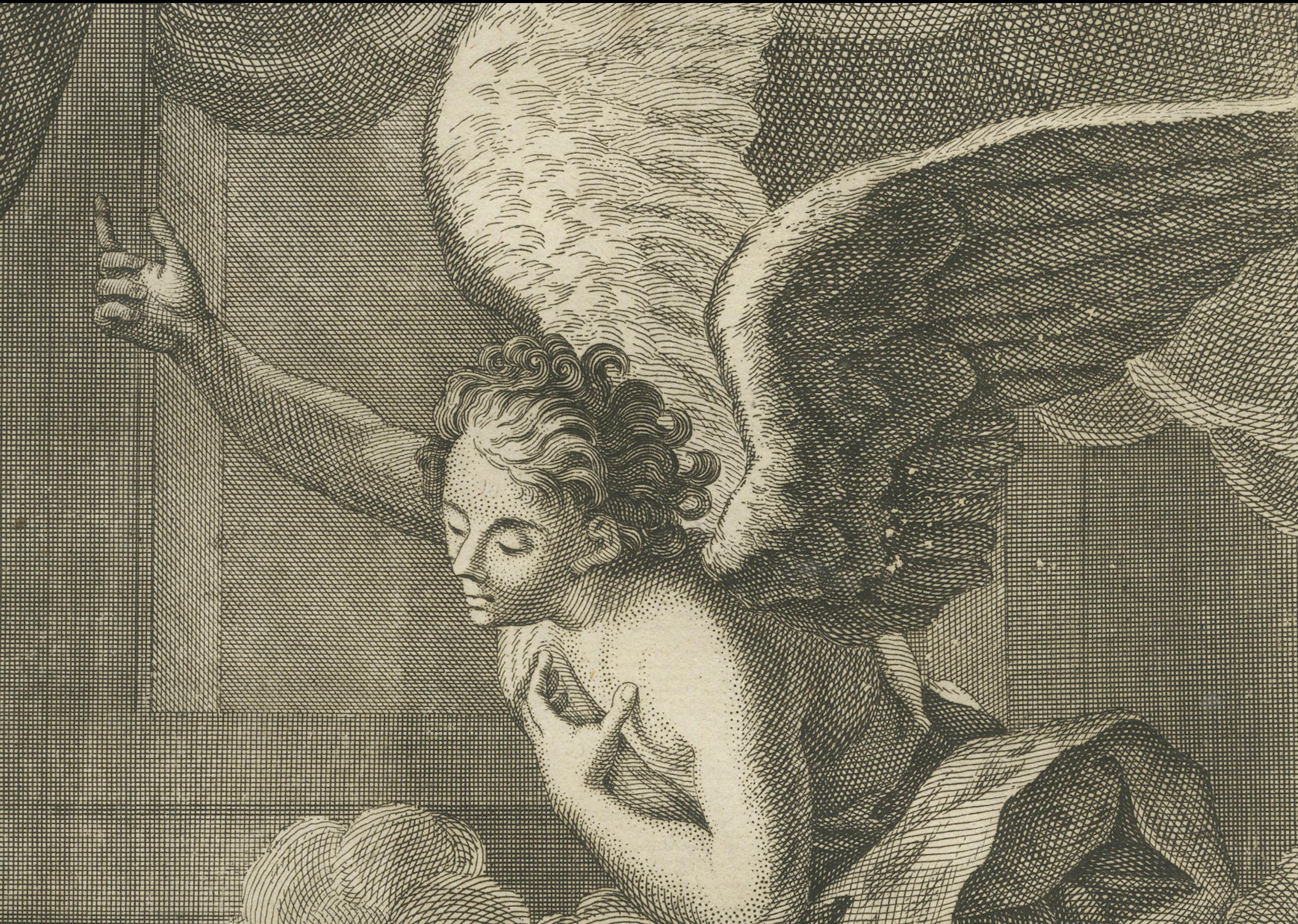 Satz biblischer Stiche - Geburt Christi, Lukas der Evangelist und Verkündigung, um 1735 (Mitte des 18. Jahrhunderts) im Angebot