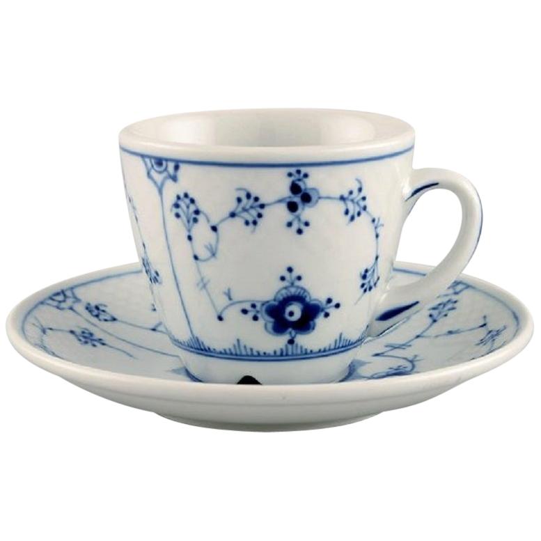 Set of Bing & Grondahl Blue Fluted Hotel Coffee Cup with Saucer