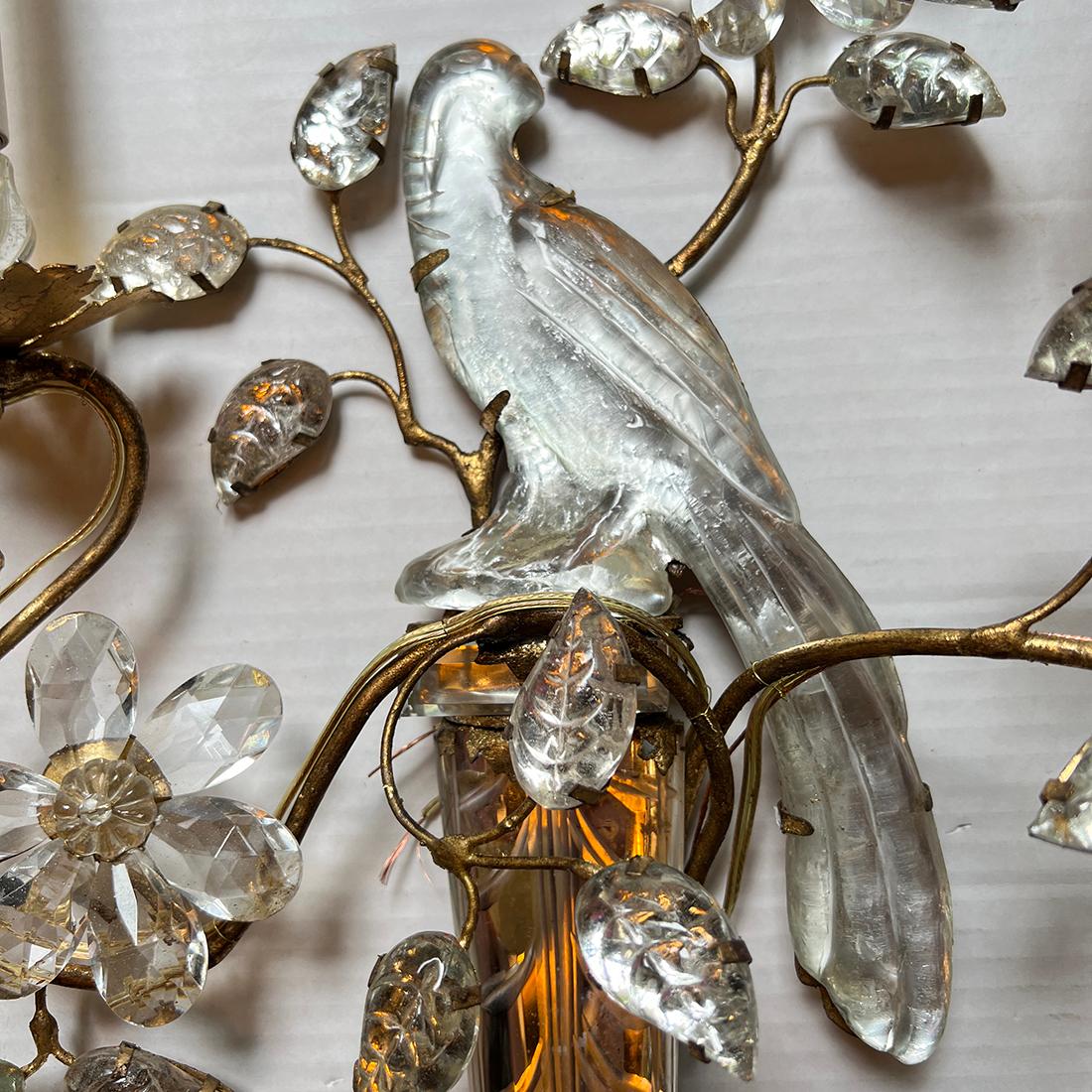 Mid-20th Century Set of Bird Sconces with Molded Glass Leaves, Sold in Pairs For Sale