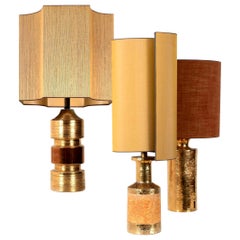 Set of Bitossi Table Lamps, with Custom Made Silk Shades by Rene Houben
