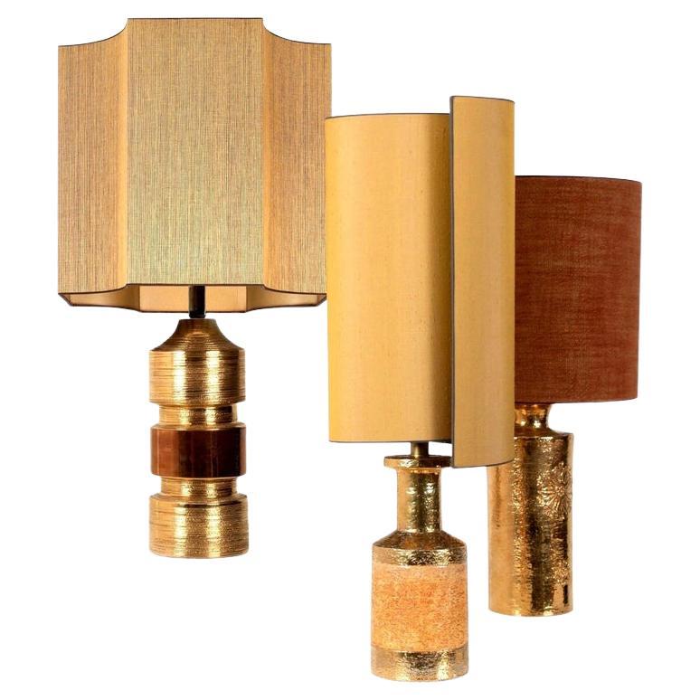 Set of Bitossi Table Lamps, with Custom Made Silk Shades by Rene Houben