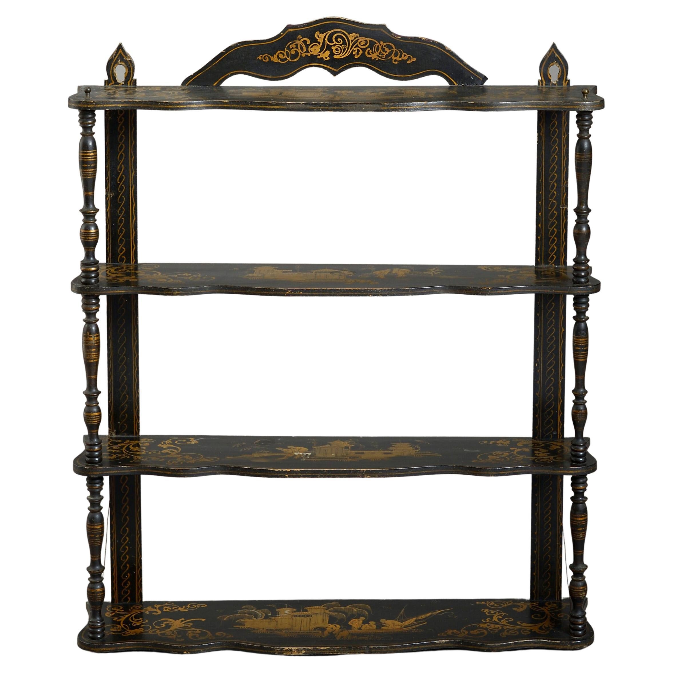 Set of Black and Gold Japanned Hanging Shelves