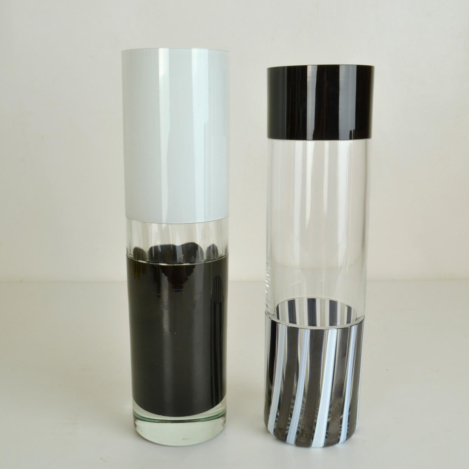 European Set of Black and White Glass Vases