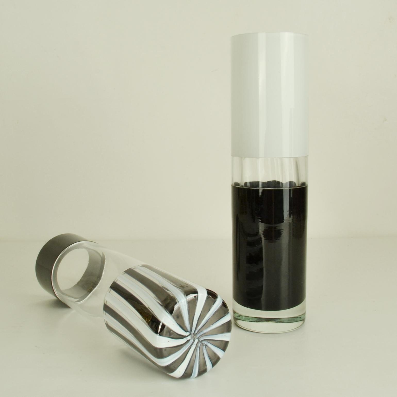 Art Glass Set of Black and White Glass Vases