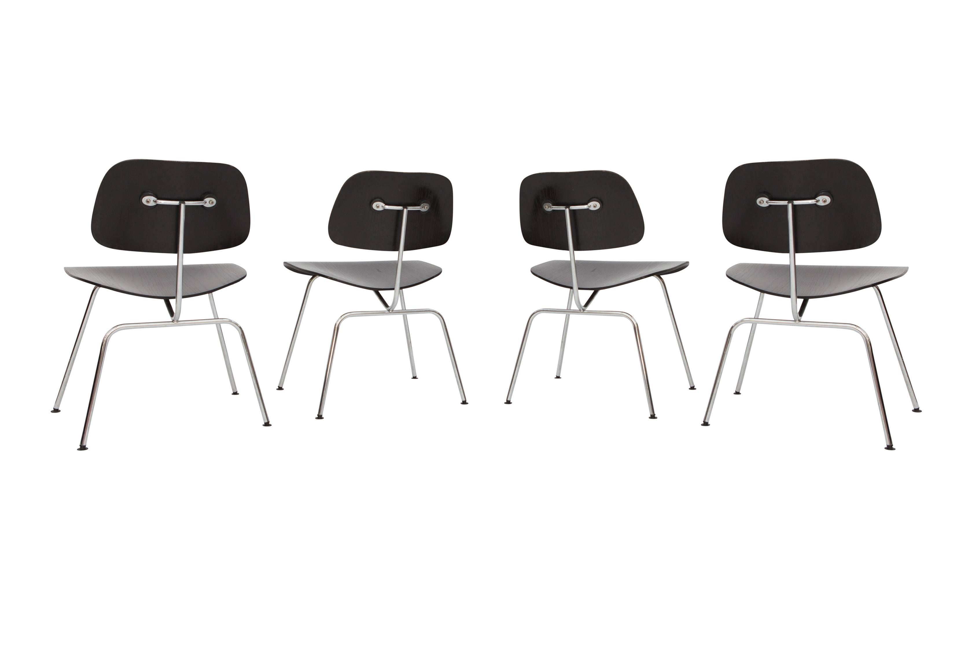 Mid-Century Modern Set of Black Eames DMC Dining Chairs, Produced by Vitra