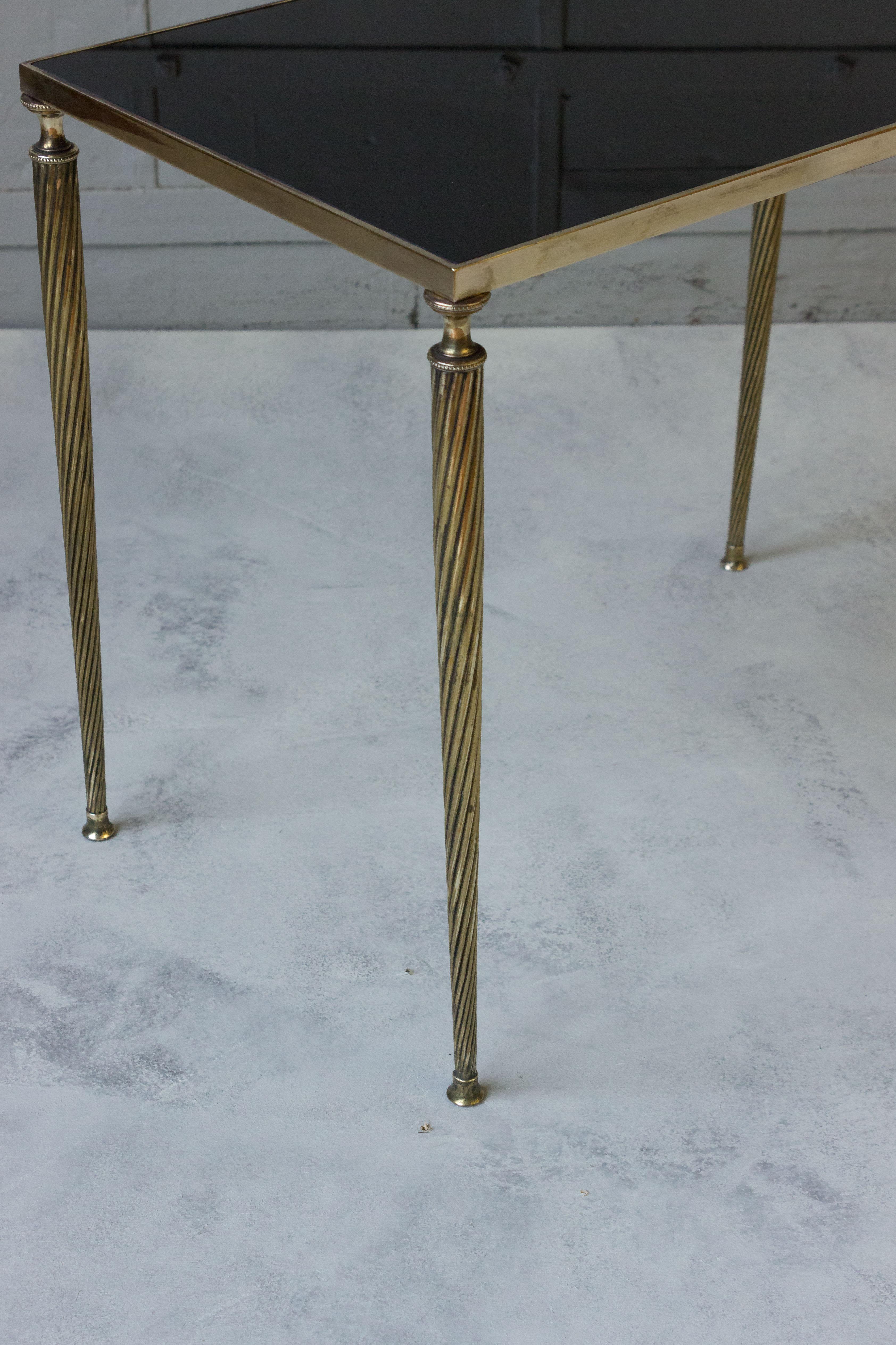  Set of 3 French Black Glass and Brass Nesting Tables   For Sale 2