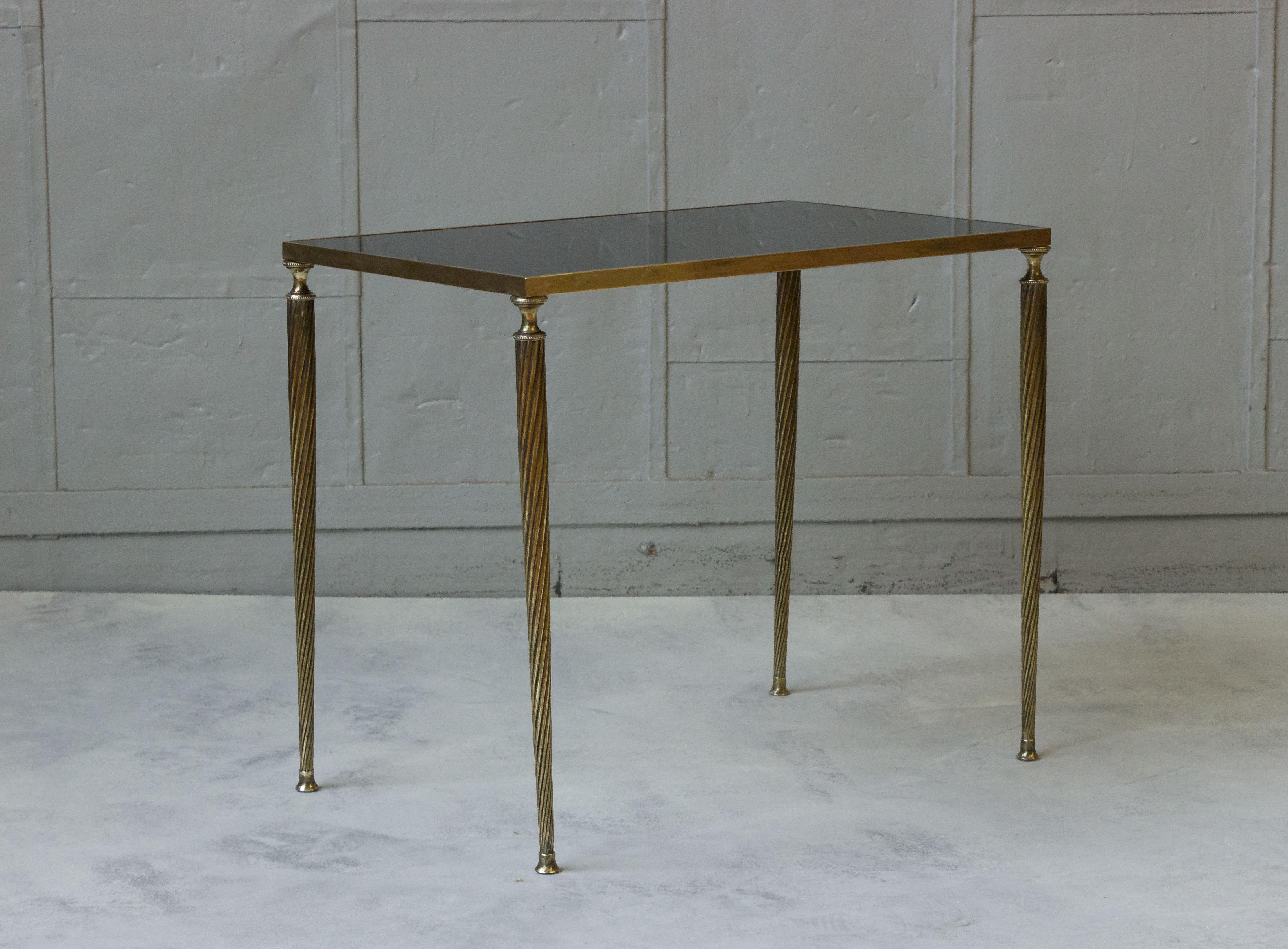  Set of 3 French Black Glass and Brass Nesting Tables   For Sale 3