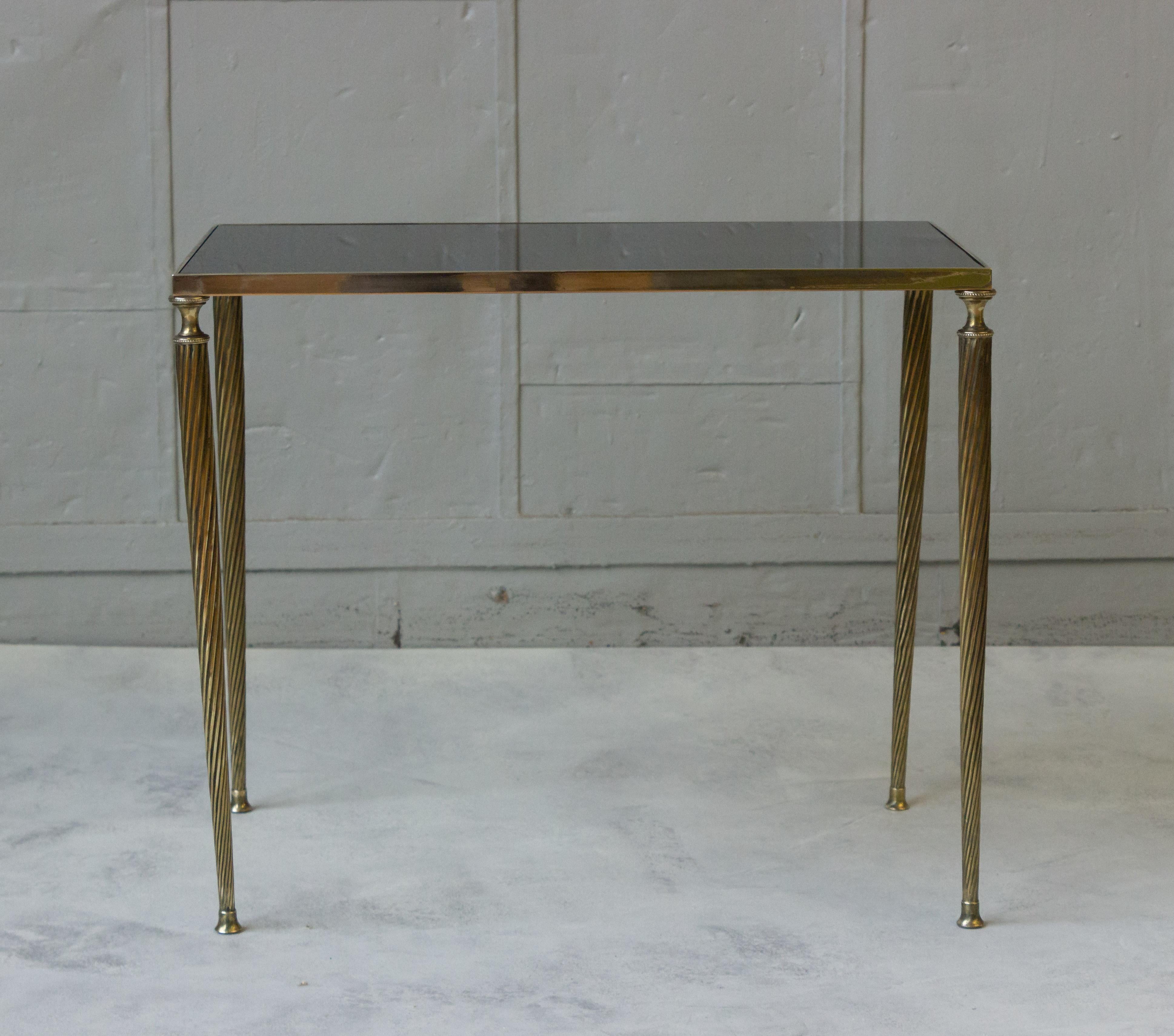 Set of 3 French Black Glass and Brass Nesting Tables   For Sale 4