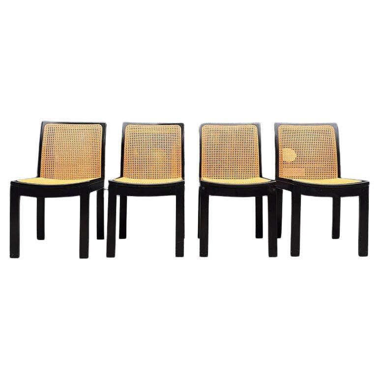 Set of Black Lacquer and Cane 4 No.3105 “Bankstuhl” Chairs by Willy Guhl, 1959