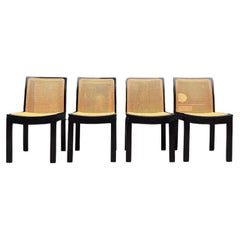 Retro Set of Black Lacquer and Cane 4 No.3105 “Bankstuhl” Chairs by Willy Guhl, 1959