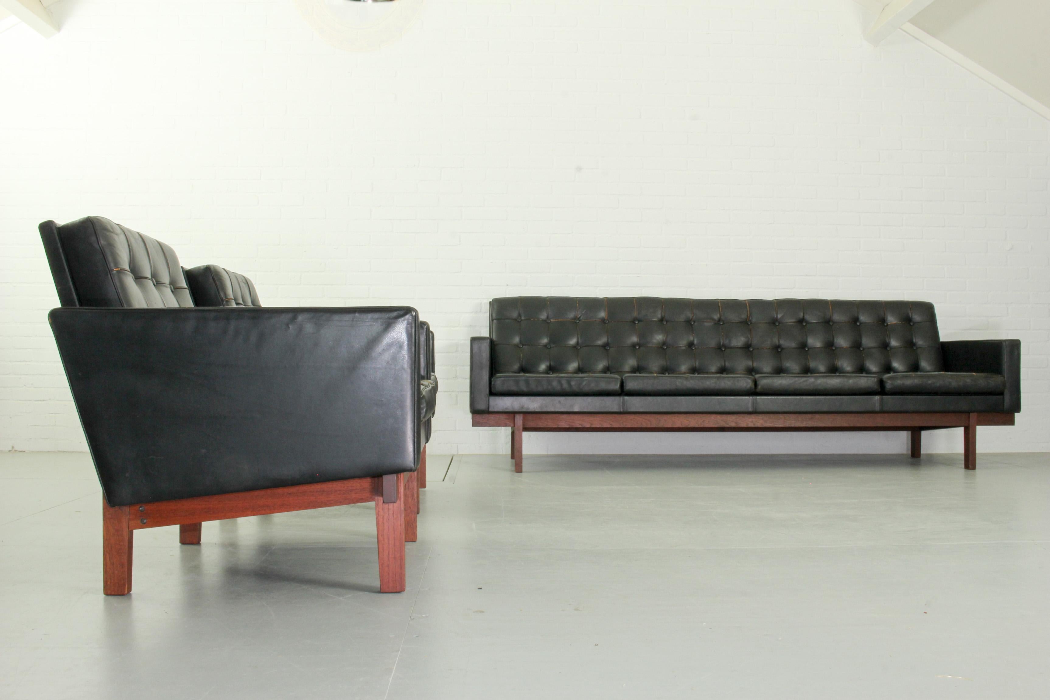 Set of Black Leather 4-Seat Sofa and 2 Lounge Chairs by Karl Erik Ekselius 13