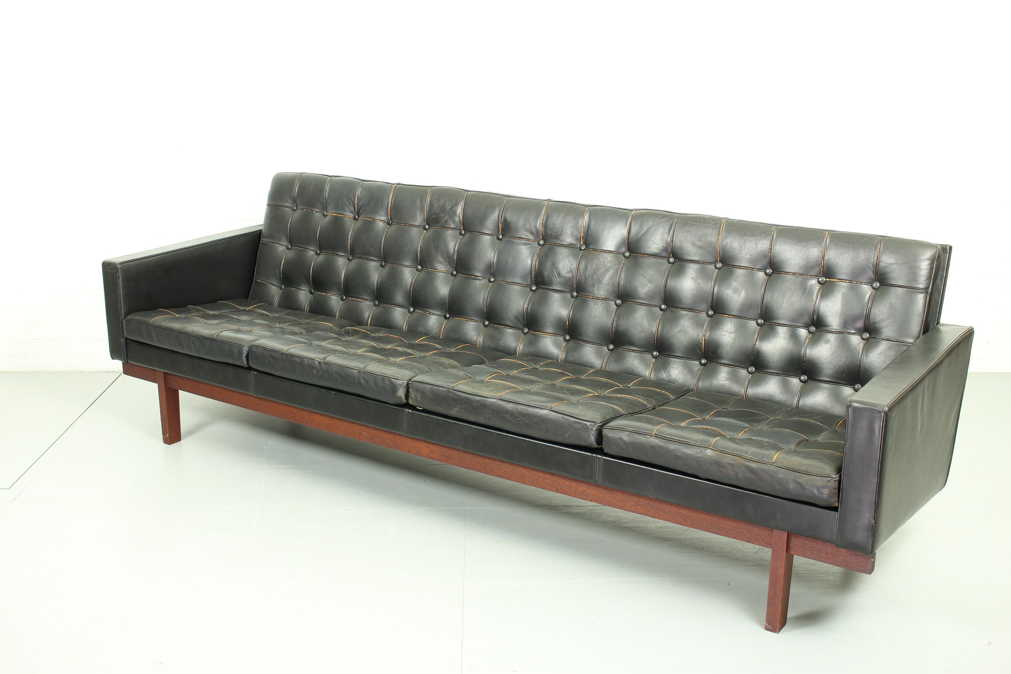 Mid-Century Modern Set of Black Leather 4-Seat Sofa and 2 Lounge Chairs by Karl Erik Ekselius