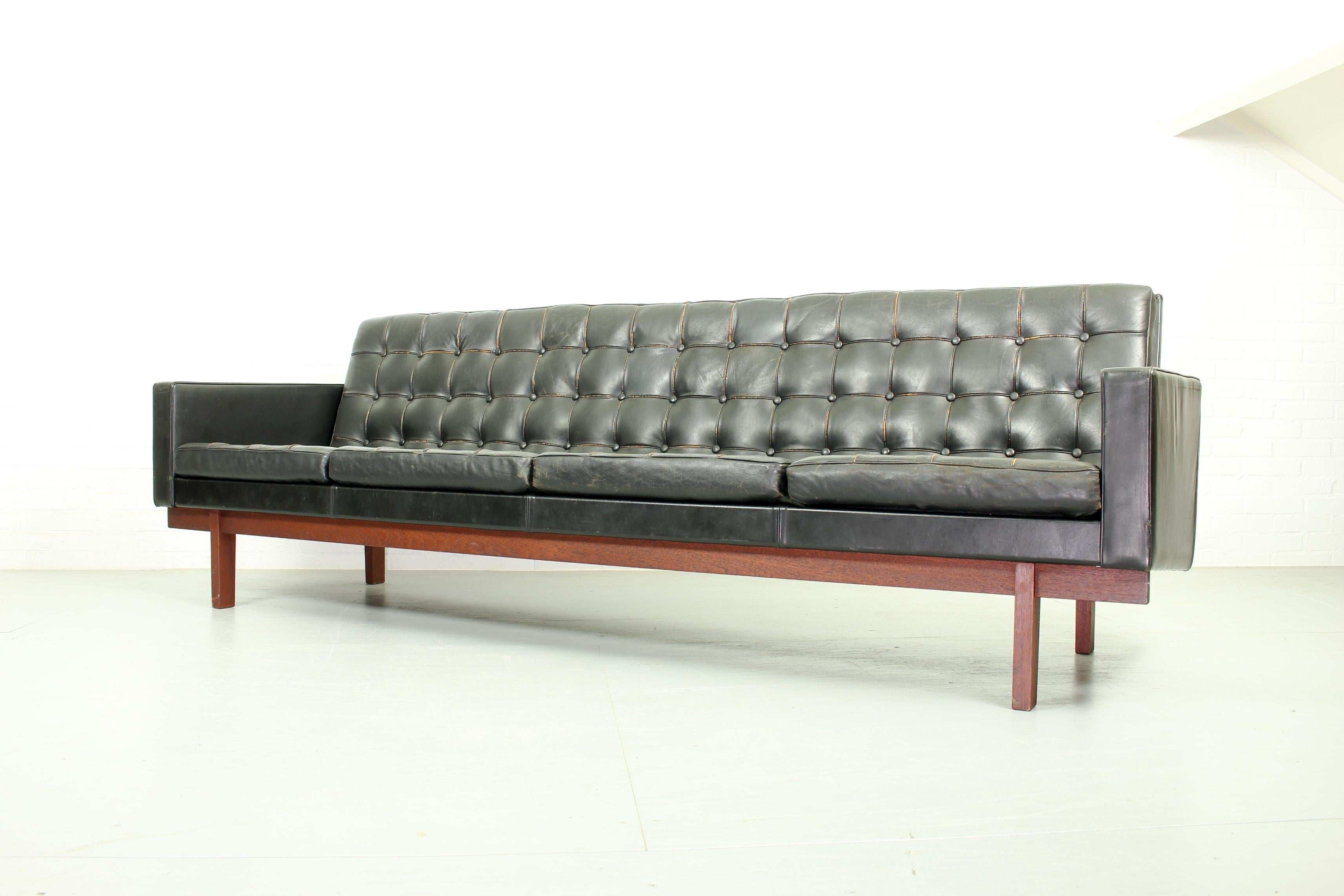 Swedish Set of Black Leather 4-Seat Sofa and 2 Lounge Chairs by Karl Erik Ekselius